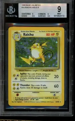 BGS 9 MINT Pokemon Raichu Base Set Holo 14/102 - Image 1