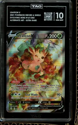 TAG 10 GEM MINT Pokemon Leafeon V Evolving Skies Alternate Art 167/203 - Image 1