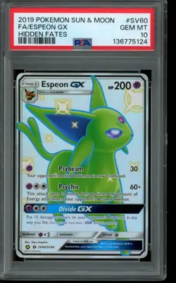 PSA 10 GEM MINT Pokemon Espeon GX Hidden Fates Shiny Full Art SV60/SV94 - Image 1