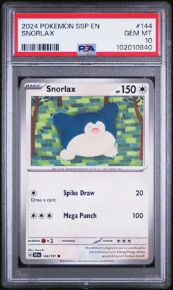 2024 POKEMON SSP EN #144 SNORLAX PSA 10 POP 5 SURGING SPARKS - Image 1