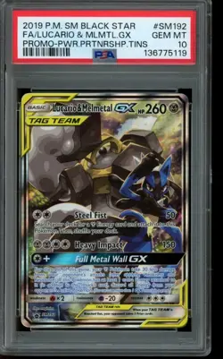 PSA 10 GEM MINT Pokemon Lucario Melmetal GX SM Black Star Promo SM192 - Image 1