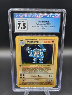 1999 Pokemon TCG Machamp Base Set 1st Edition 8/102 Holo Rare Card CGC 7.5 - Image 1