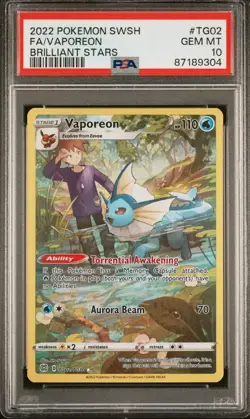Vaporeon Brilliant Stars Trainer Gallery Holo Card TG02/TG30 Ultra Rare PSA 10 - Image 1