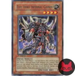 Yugioh Evil HERO Infernal Gainer GLAS-EN004 Rare 1st Edition NM - Image 1