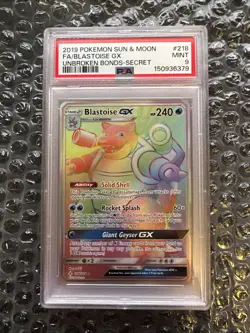 2019 POKEMON SUN & MOON UNBROKEN BONDS SECRET #218 FULL ART/BLASTOISE GX PSA 9 - Image 1