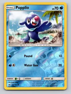 Popplio 39/149 Common SM Base Set Pokemon Reverse Holo NM - Image 1