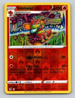Simisear 038/264 Uncommon Fusion Strike Pokemon Reverse Holo NM - Image 1