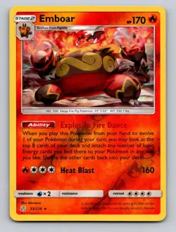 Emboar 33/236 Rare SM Cosmic Eclipse Pokemon Reverse Holo NM - Image 1