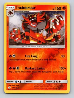 Incineroar 26/149 Rare SM Base Set Pokemon Reverse Holo NM - Image 1