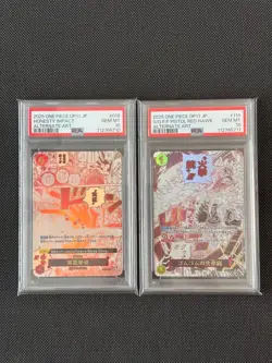 PSA10 Honesty Impact & G/G F/F Pistol Red Hawk 018 & 114 One Piece Card 2024 JP - Image 1