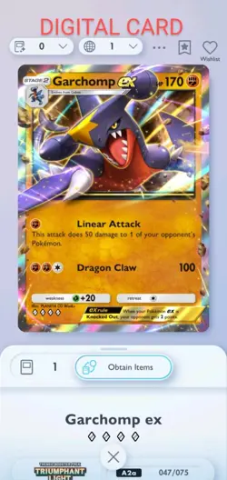 Pokemon Pocket Mobile Game Triumphant Light Set Garchomp ◇◇ Rare Trade Card - Image 1