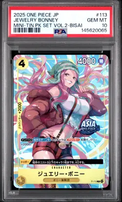 2025 ONE PIECE JAPANESE MINI-TIN PACK SET VOL.2 BISAI #113 JEWELRY BONNEY PSA 10 - Image 1