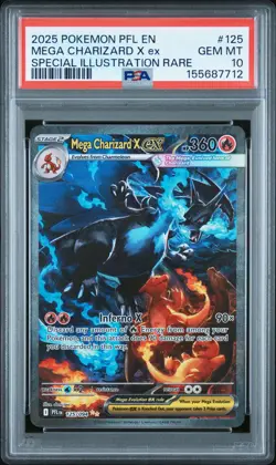 2025 POKEMON PFL EN-PHANTASMAL FLAMES #125 MEGA CHARIZARD X EX PSA 10 - Image 1