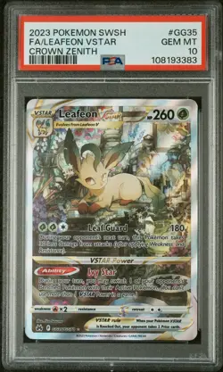 2023 POKEMON SWORD & SHIELD CROWN ZENITH #GG35 FULL ART/LEAFEON VSTAR PSA 10 - Image 1