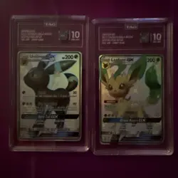 TAG 10 Pokemon Sun & Moon Hidden Fates Shiny UMBREON GX LEAFEON GX - Image 1