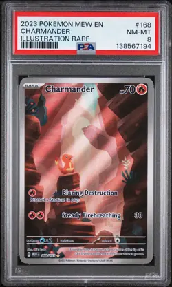 2023 Pokemon PSA 8 Charmander #168/165 Scarlet & Violet 151 Illustration Rare - Image 1