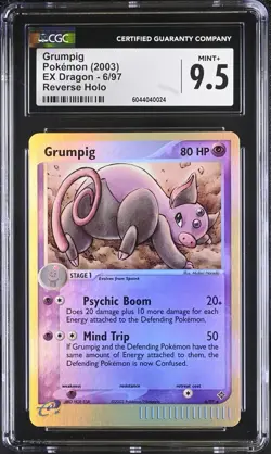CGC 9.5 MINT + Grumpig 6/97 Reverse Holo Rare EX Dragon 2003 Vintage Pokemon - Image 1