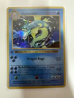 1st Edition Shadowless Gyarados 6/102 Base Set Holo Rare Vintage Pokemon Card NM - Image 1