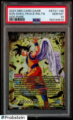 2023 DBS Card Game #BT21-148 Son Goku Peace Resolution God Rare PSA 10 - Image 1