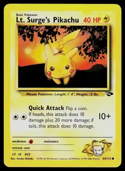 Pokemon Card Gym Challenge Lt. Surge's Pikachu 84/132 Common - Image 1