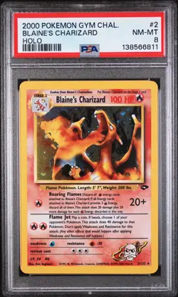 2000 POKEMON GYM CHALLENGE HOLO #2 BLAINE'S CHARIZARD PSA 8 - Image 1