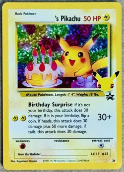 2021 POKEMON 25TH ANNIVERSARY CELEBRATIONS BIRTHDAY PIKACHU PROMO HOLO #24 NM+ - Image 1