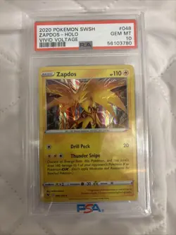 2020 Pokemon SWSH ZAPDOS-HOLO RARE VIVID VOLTAGE GEM MT 10 048/185 - Image 1