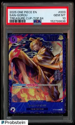 2025 One Piece EN Treasure Cup Top 64 #003 San-Gorou PSA 10 GEM MINT - Image 1