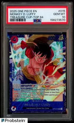 2025 One Piece EN Treasure Cup Top 64 #015 Monkey D. Luffy PSA 10 GEM MINT - Image 1
