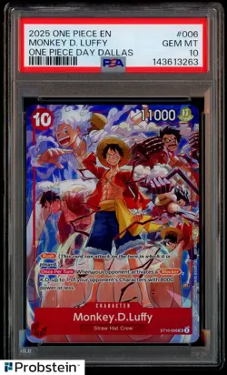 2025 One Piece EN One Piece Day Dallas #006 Monkey D Luffy PSA 10 GEM MINT - Image 1