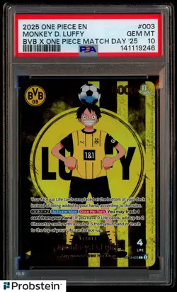 2025 ONE PIECE PROMOS BVB X ONE PIECE MATCH DAY 2025 #003 MONKEY D. LUFFY PSA 10 - Image 1