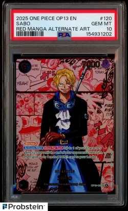 2025 One Piece OP13 EN Red Manga Alternate Art #120 Sabo PSA 10 GEM MINT - Image 1