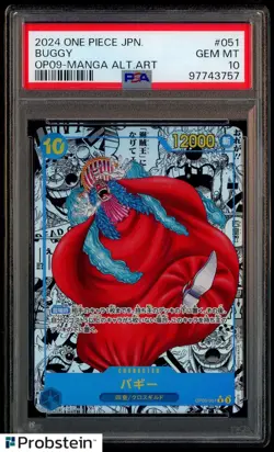 2024 One Piece JPN OP09 Manga Alt Art #051 Buggy PSA 10 GEM MINT - Image 1