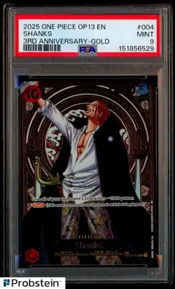 2025 One Piece OP13 ENGLISH 3rd Anniversary Gold #004 Shanks PSA 9 MINT - Image 1