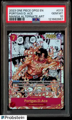 2023 One Piece OP-02 EN Manga Alternate Art #013 Portgas D Ace PSA 10 GEM MINT - Image 1