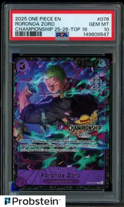 2025 One Piece EN Championship 25-26 Top 16 #076 Roronoa Zoro PSA 10 GEM MINT - Image 1