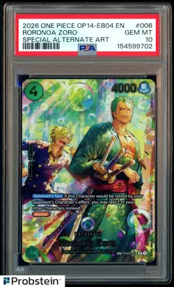 2026 ONE PIECE OP14-EB04-THE AZURE SEA'S SEVEN #006 RORONOA ZORO PSA 10 - Image 1