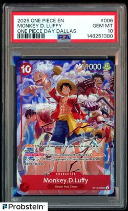 2025 One Piece EN One Piece Day Dallas #006 Monkey D Luffy PSA 10 GEM MINT - Image 1