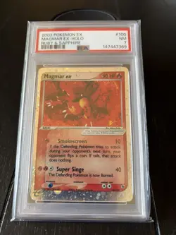 2003 POKEMON EX RUBY & SAPPHIRE #100 MAGMAR EX-HOLO PSA 7 - Image 3