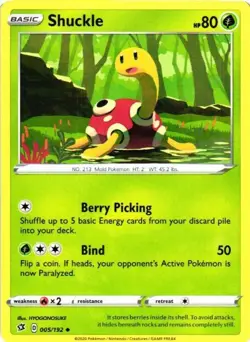 2020 POKEMON TCG COMMON BASE CARD REBEL CLASH SHUCKLE 005/192 - Image 1