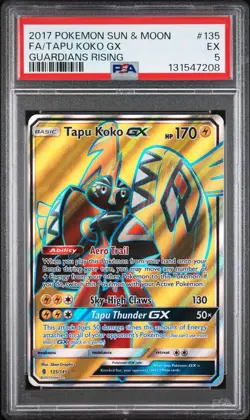 2017 POKEMON SUN & MOON GUARDIANS RISING #135 FULL ART/TAPU KOKO GX PSA 5 - Image 1