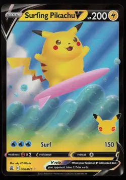 Surfing Pikachu V 008/025 Holo V Rare Celebrations Pokemon NM - Image 1