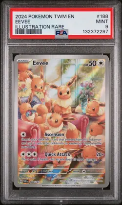 2024 POKEMON TWM EN-TWILIGHT MASQUERADE ILLUSTRATION RARE #188 EEVEE PSA 9 - Image 1