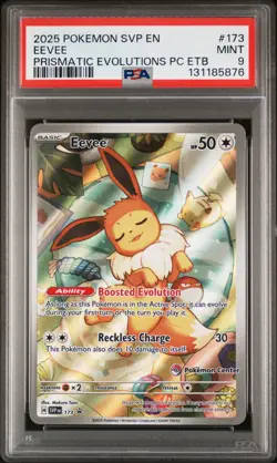 2025 POKEMON PRISMATIC EVOLUTIONS POKEMON CENTER ETB PROMO SVP #173 EEVEE PSA 9 - Image 1