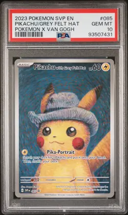 ⚡Pokemon x Van Gogh 2023 Promo #085 Pikachu with Grey Felt Hat PSA 10 ⚡ - Image 1