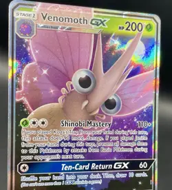 Venomoth GX 12/214 SM: Unbroken Bonds Ultra Rare Full Art Holo Pokemon Card NM/M - Image 3