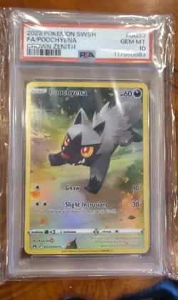 2023 POKEMON SWORD & SHIELD CROWN ZENITH #GG33/GG70 POOCHYENA FULL ART PSA 10 - Image 1