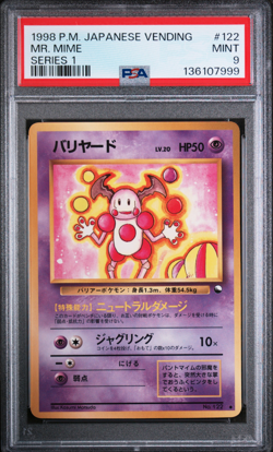 1998 POKEMON JAPANESE VENDING #122 MR. MIME SERIES 1 PSA 9 MINT - Image 1