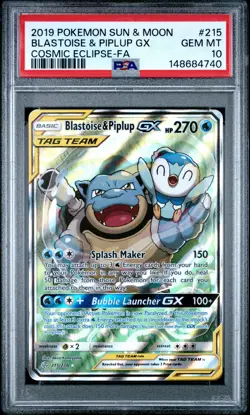2019 POKEMON SUN & MOON COSMIC ECLIPSE FULL ART/BLASTOISE & PIPLUP GX PSA 10 - Image 1