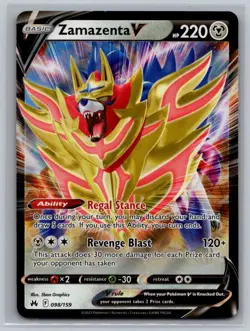 Zamazenta V 098/159 Holo V Rare Crown Zenith Pokemon Near Mint - Image 1